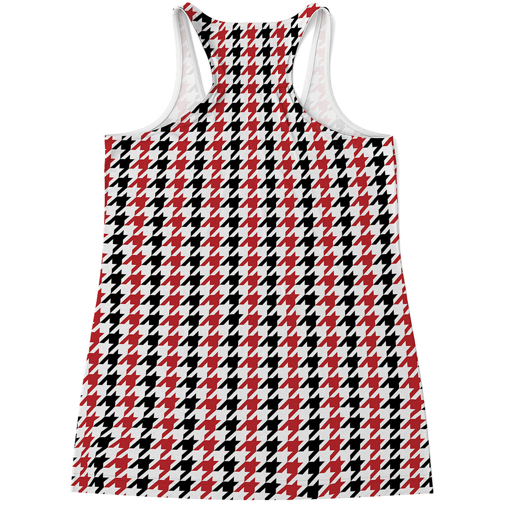Red Black And White Houndstooth Print Women's Racerback Tank Top
