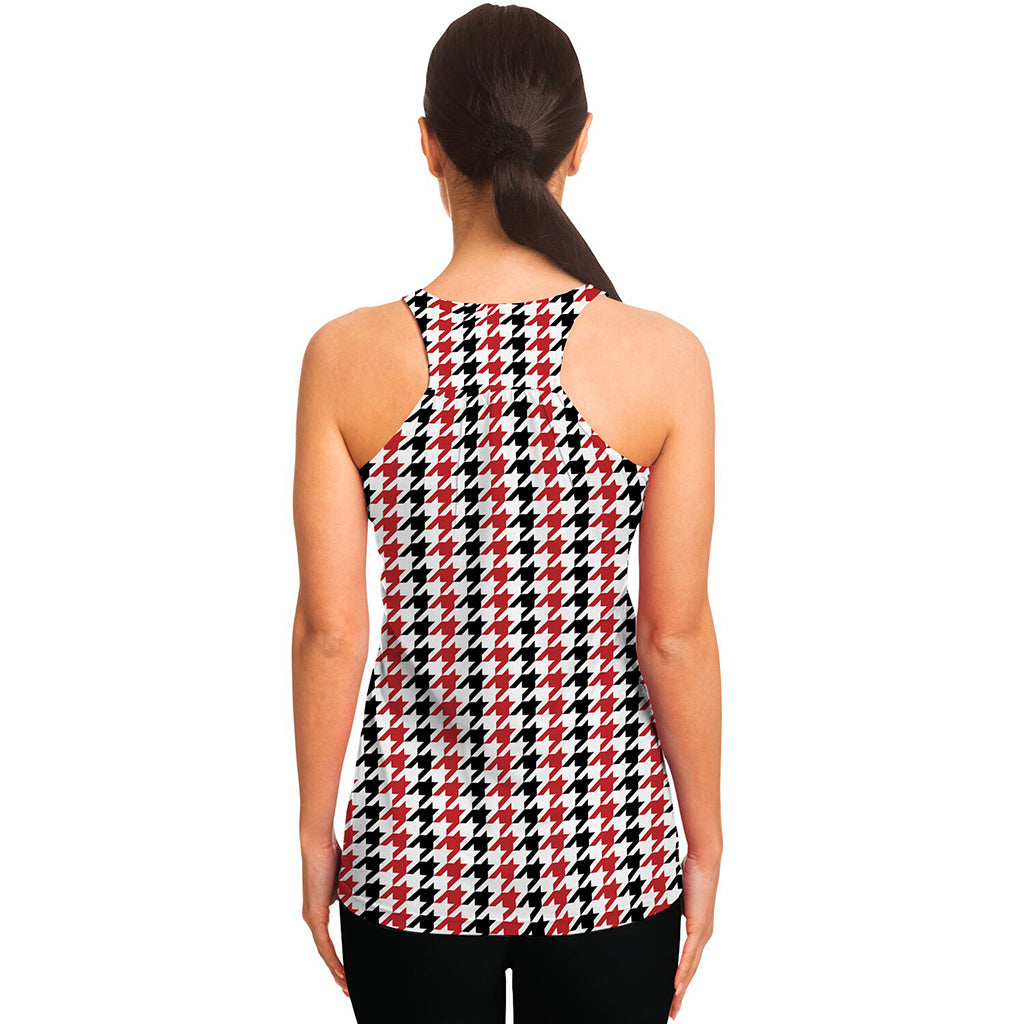 Red Black And White Houndstooth Print Women's Racerback Tank Top