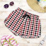 Red Black And White Houndstooth Print Women's Shorts