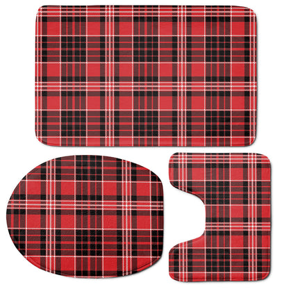 Red Black And White Scottish Plaid Print 3 Piece Bath Mat Set