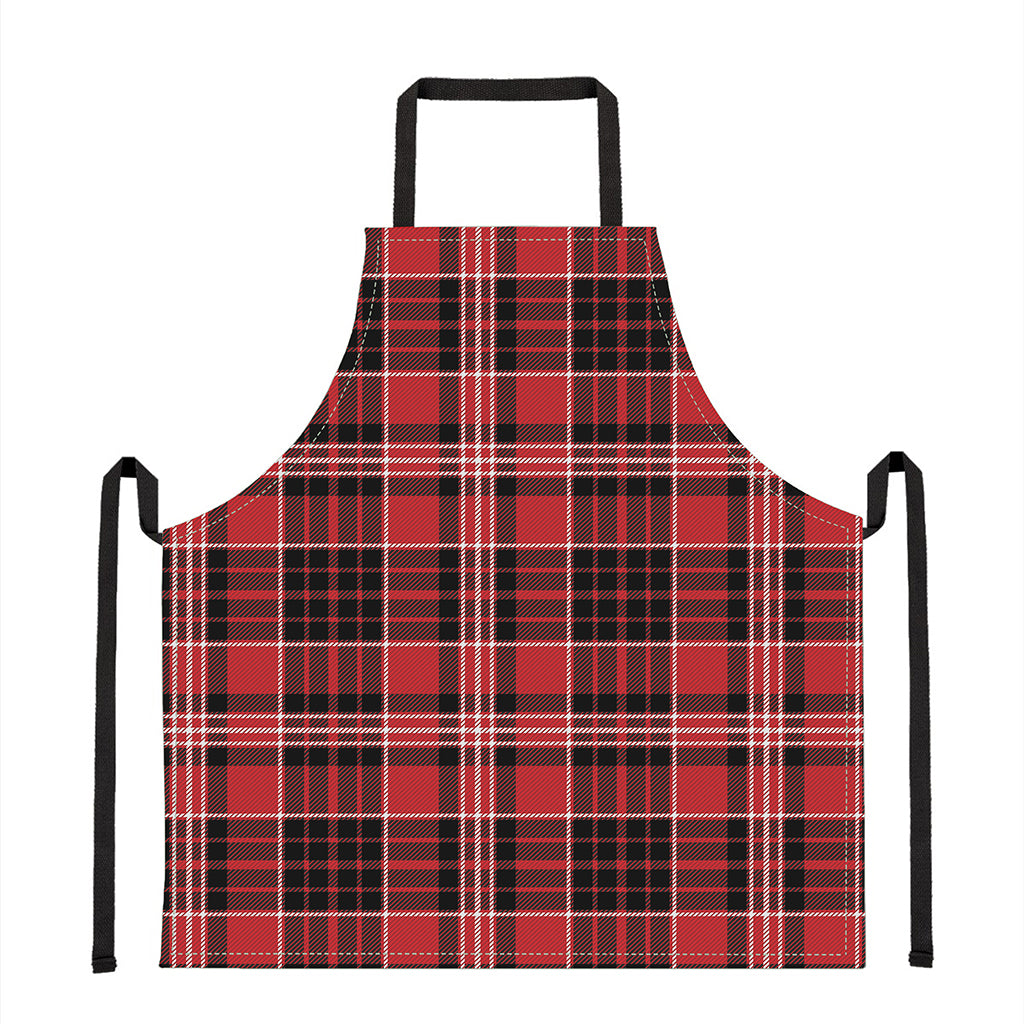 Red Black And White Scottish Plaid Print Apron