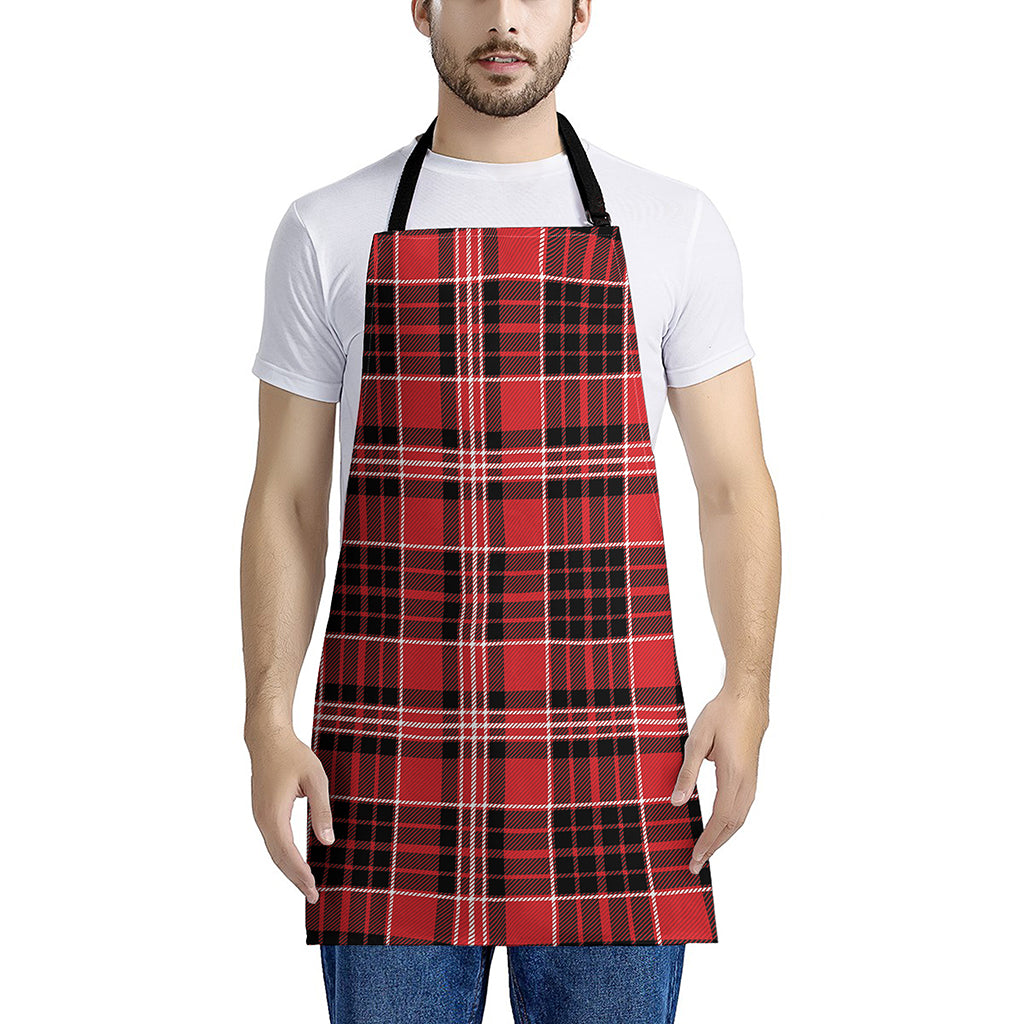 Red Black And White Scottish Plaid Print Apron