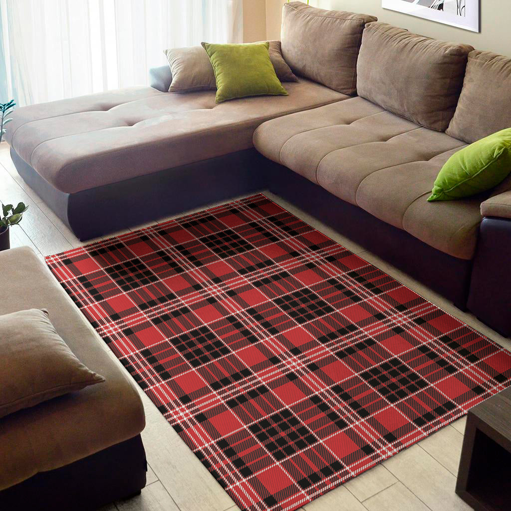 Red Black And White Scottish Plaid Print Area Rug