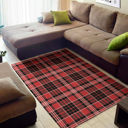 Red Black And White Scottish Plaid Print Area Rug