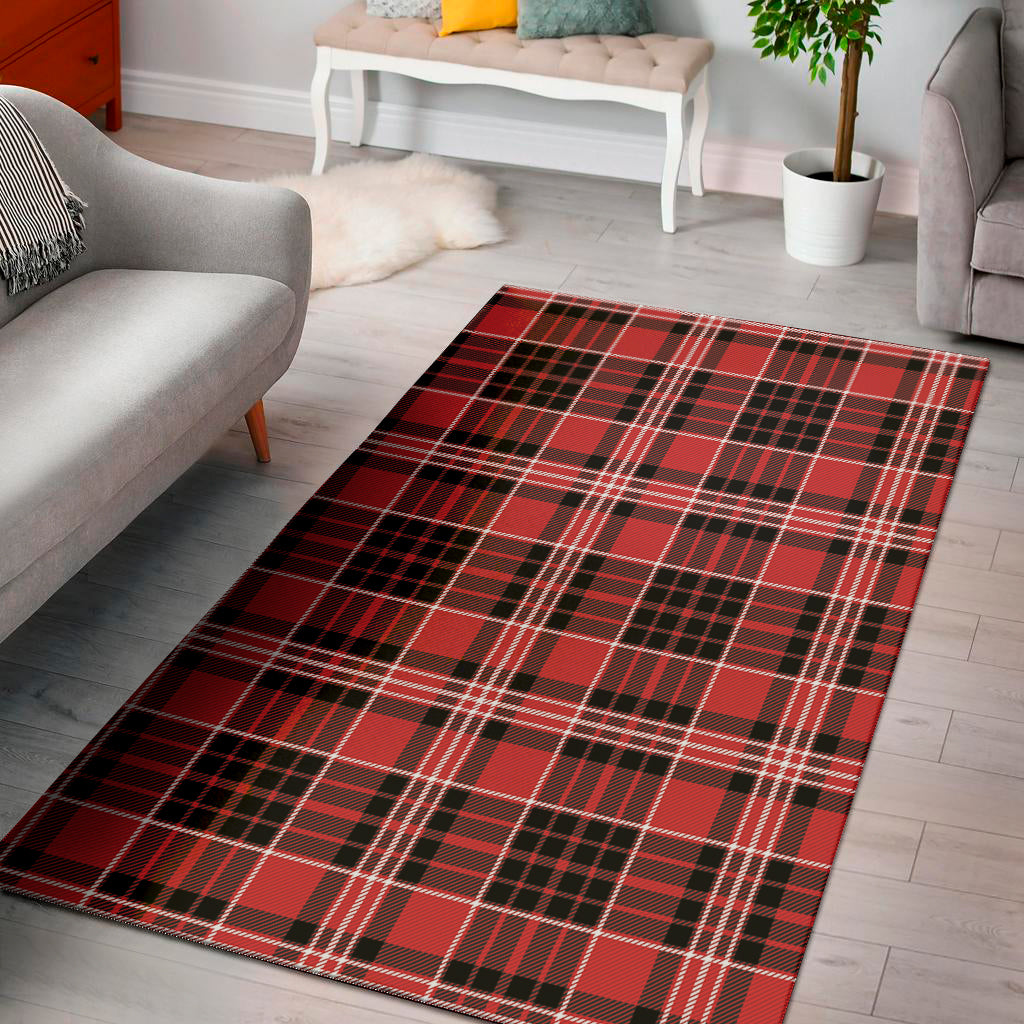 Red Black And White Scottish Plaid Print Area Rug