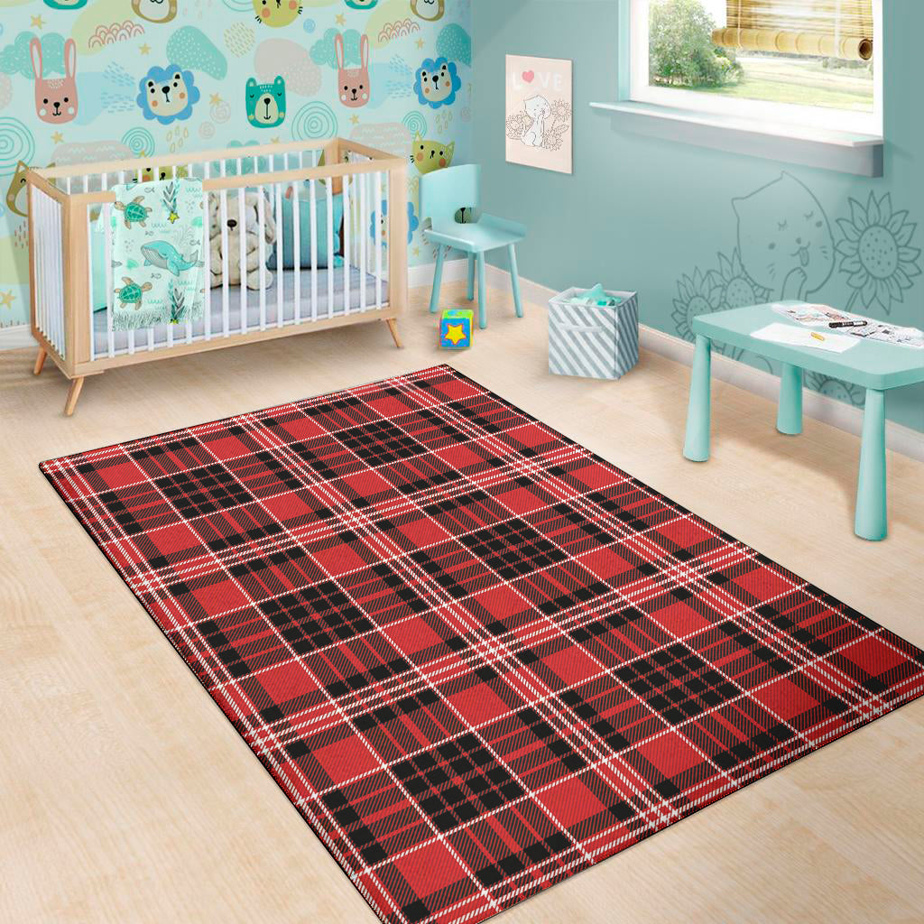 Red Black And White Scottish Plaid Print Area Rug