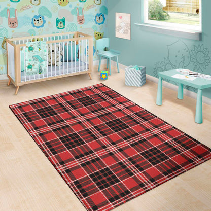 Red Black And White Scottish Plaid Print Area Rug