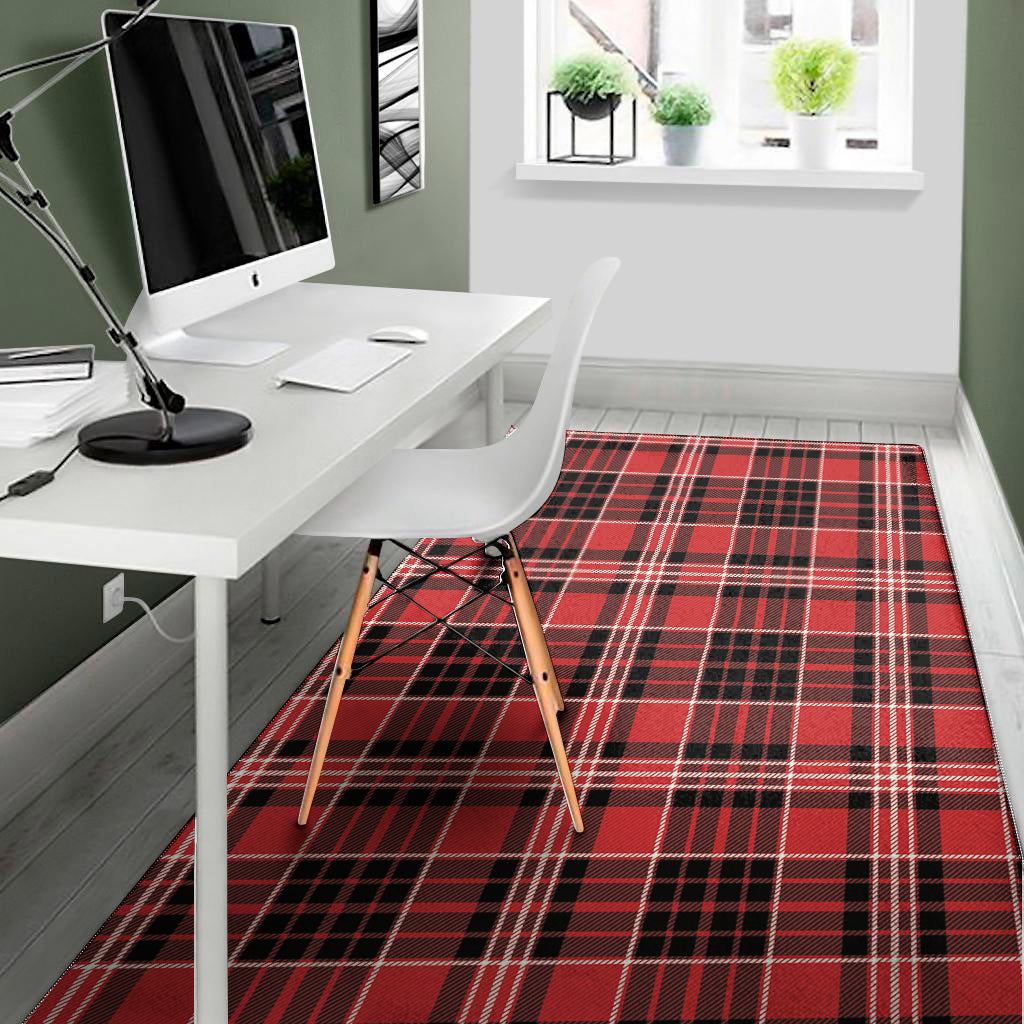Red Black And White Scottish Plaid Print Area Rug