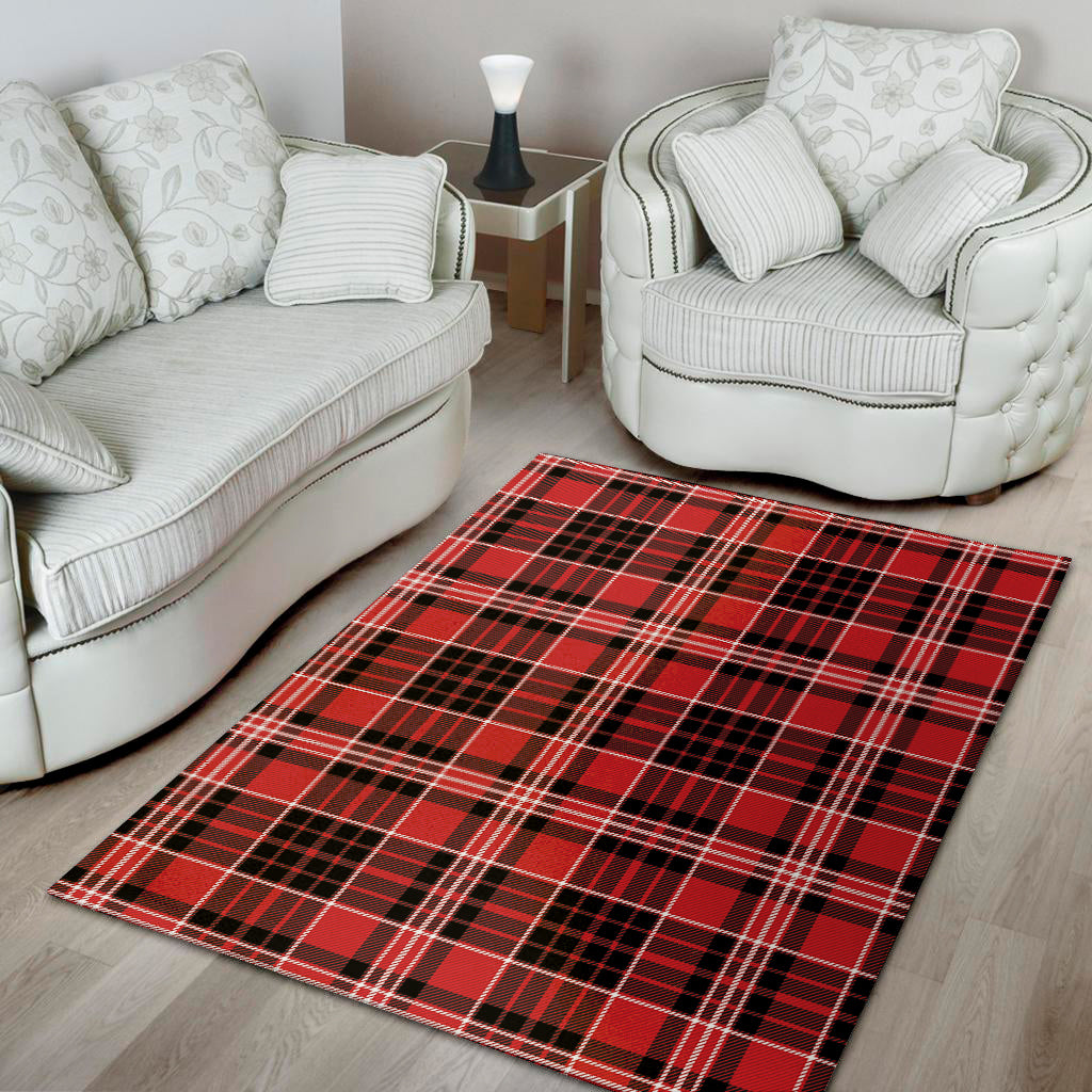 Red Black And White Scottish Plaid Print Area Rug