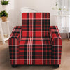 Red Black And White Scottish Plaid Print Armchair Slipcover