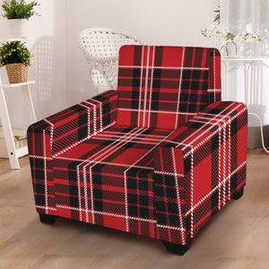 Red Black And White Scottish Plaid Print Armchair Slipcover