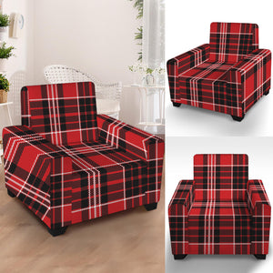 Red Black And White Scottish Plaid Print Armchair Slipcover