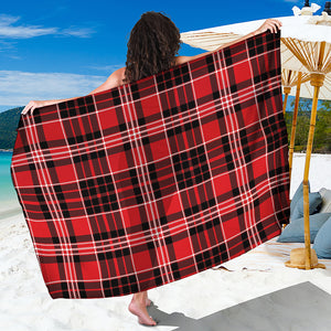 Red Black And White Scottish Plaid Print Beach Sarong Wrap