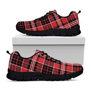 Red Black And White Scottish Plaid Print Black Sneakers