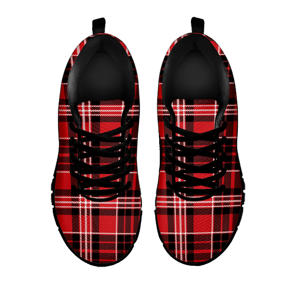 Red Black And White Scottish Plaid Print Black Sneakers
