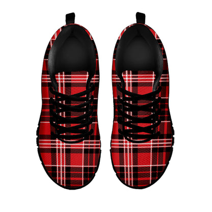 Red Black And White Scottish Plaid Print Black Sneakers