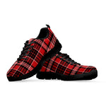Red Black And White Scottish Plaid Print Black Sneakers