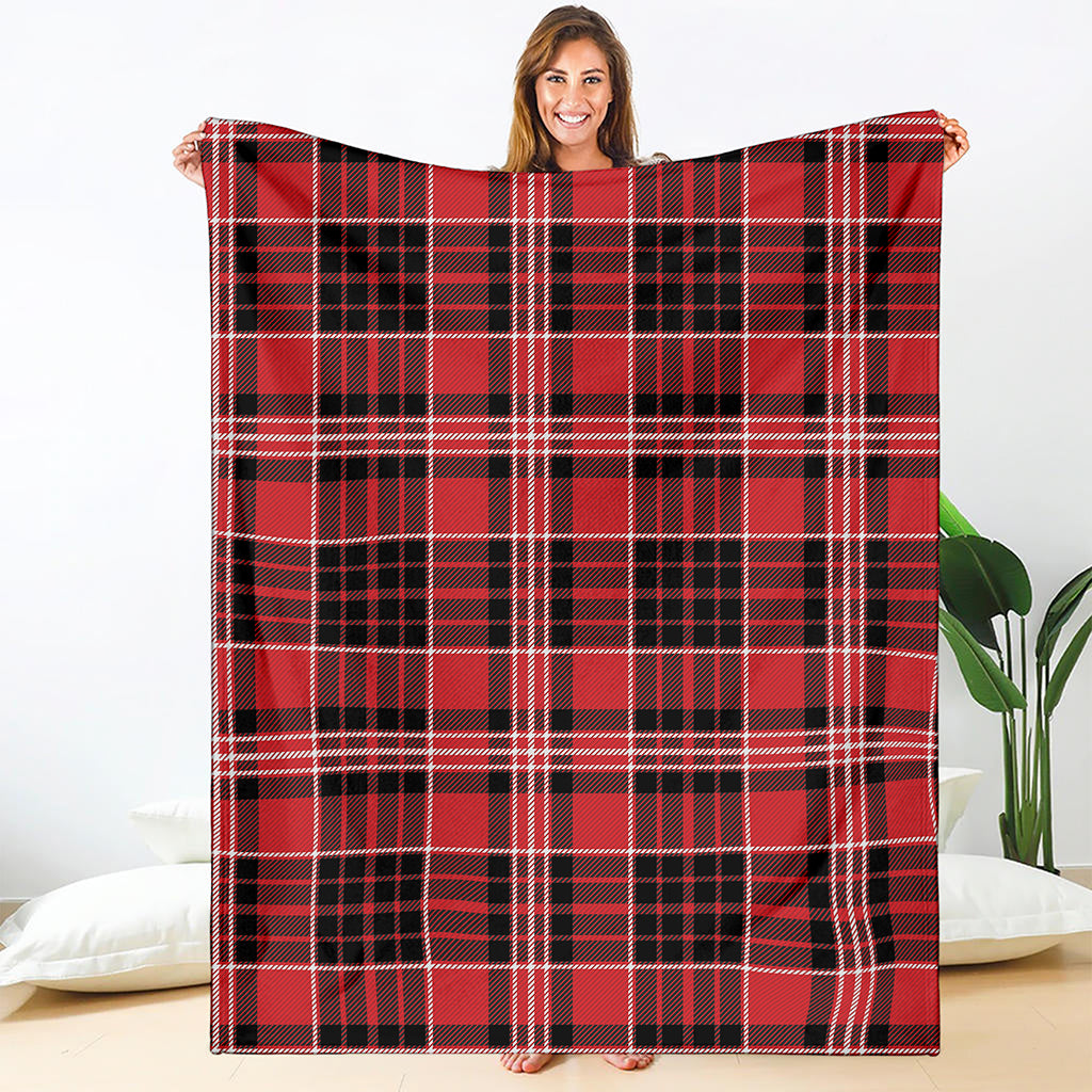 Red Black And White Scottish Plaid Print Blanket