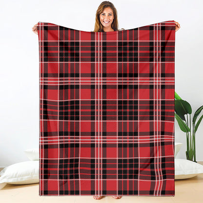 Red Black And White Scottish Plaid Print Blanket