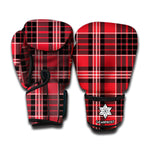 Red Black And White Scottish Plaid Print Boxing Gloves