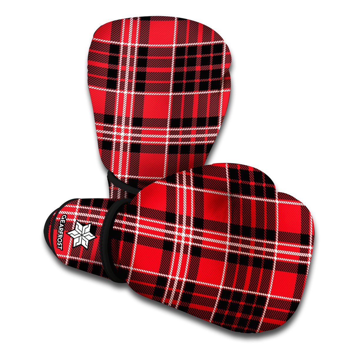 Red Black And White Scottish Plaid Print Boxing Gloves