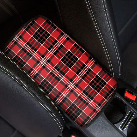Red Black And White Scottish Plaid Print Car Center Console Cover