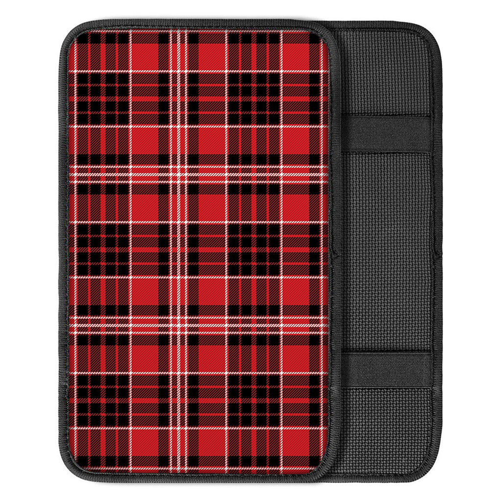 Red Black And White Scottish Plaid Print Car Center Console Cover