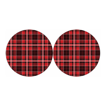Red Black And White Scottish Plaid Print Car Coasters