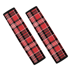 Red Black And White Scottish Plaid Print Car Seat Belt Covers