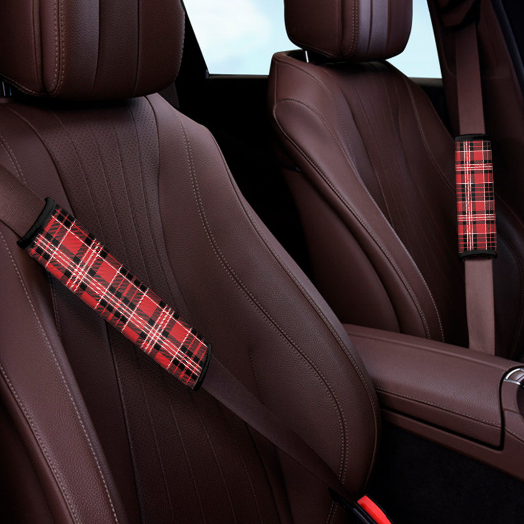 Red Black And White Scottish Plaid Print Car Seat Belt Covers