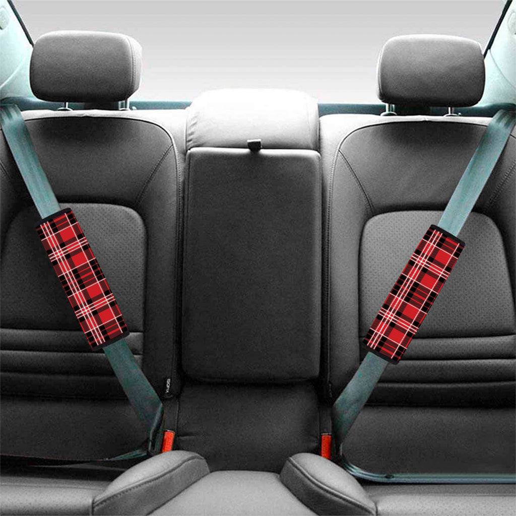 Red Black And White Scottish Plaid Print Car Seat Belt Covers
