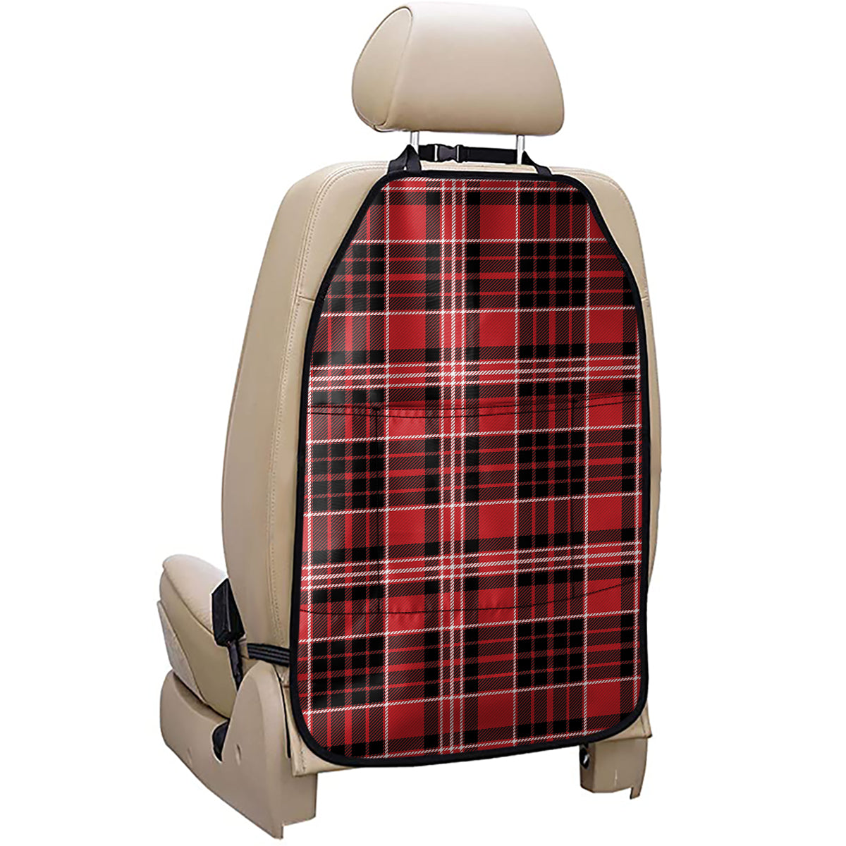Red Black And White Scottish Plaid Print Car Seat Organizers