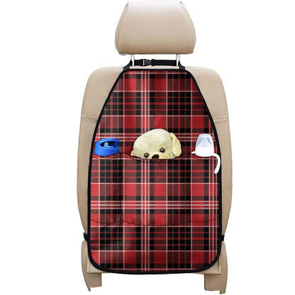 Red Black And White Scottish Plaid Print Car Seat Organizers