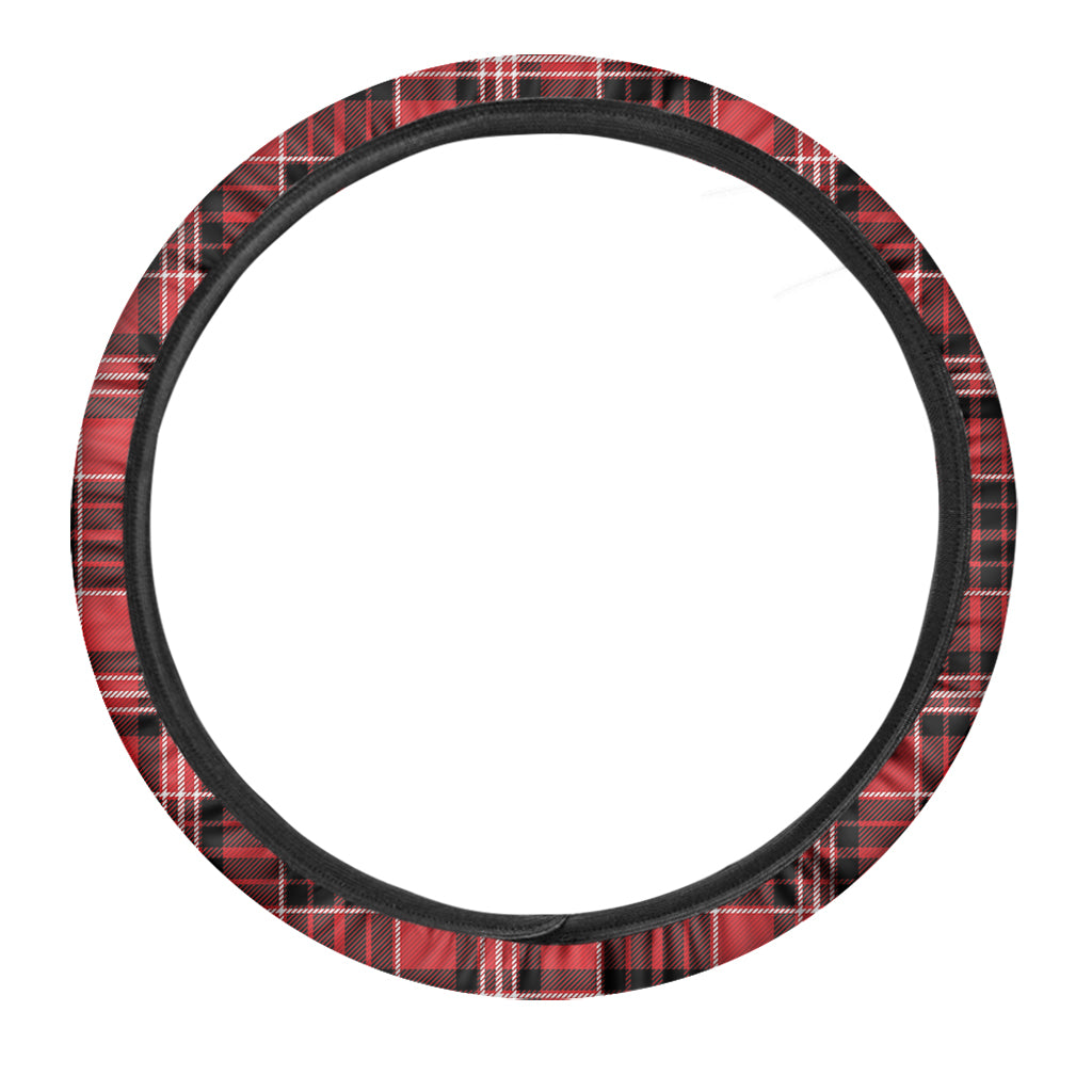 Red Black And White Scottish Plaid Print Car Steering Wheel Cover