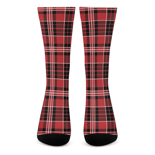 Red Black And White Scottish Plaid Print Crew Socks