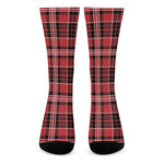 Red Black And White Scottish Plaid Print Crew Socks