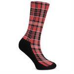 Red Black And White Scottish Plaid Print Crew Socks