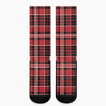 Red Black And White Scottish Plaid Print Crew Socks