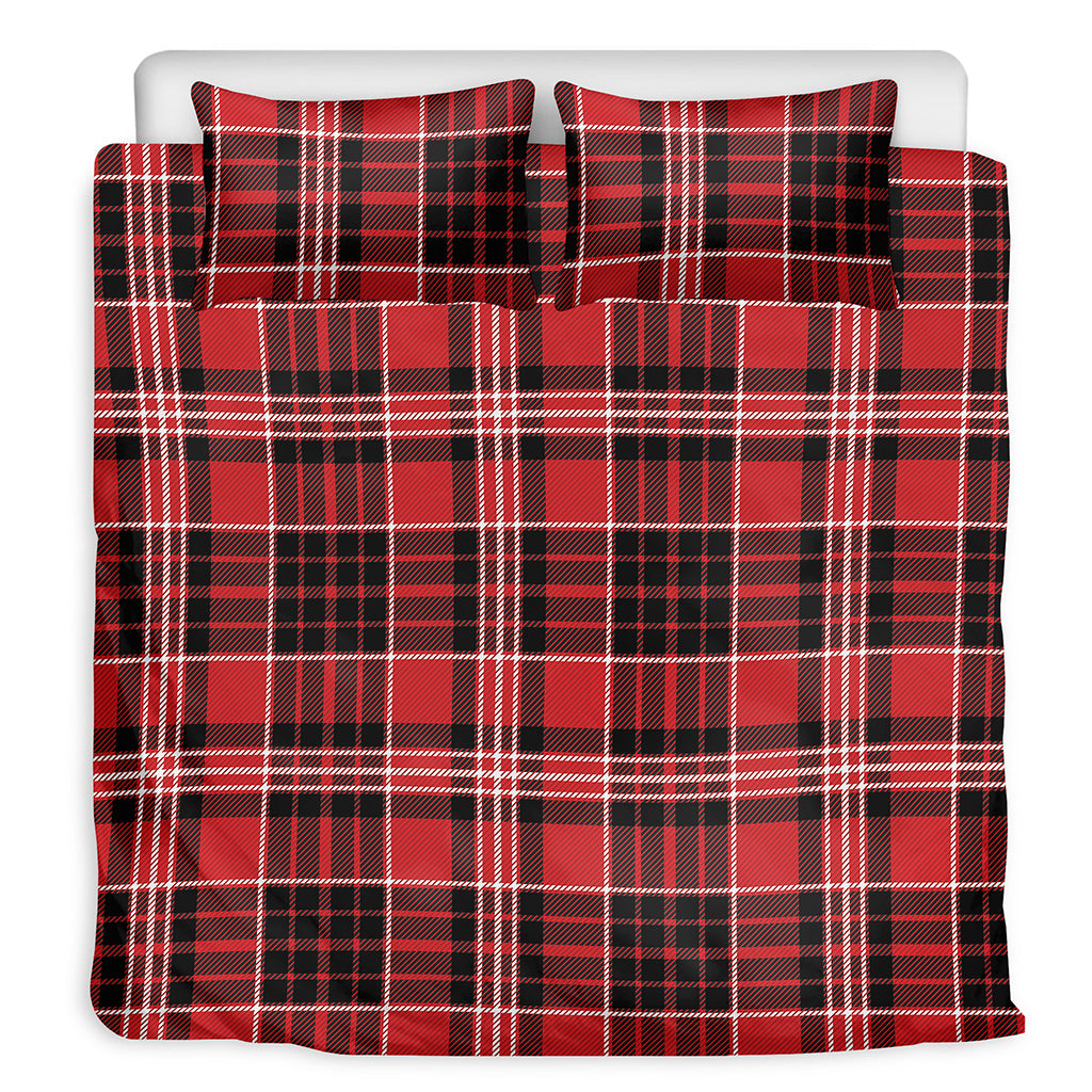Red Black And White Scottish Plaid Print Duvet Cover Bedding Set