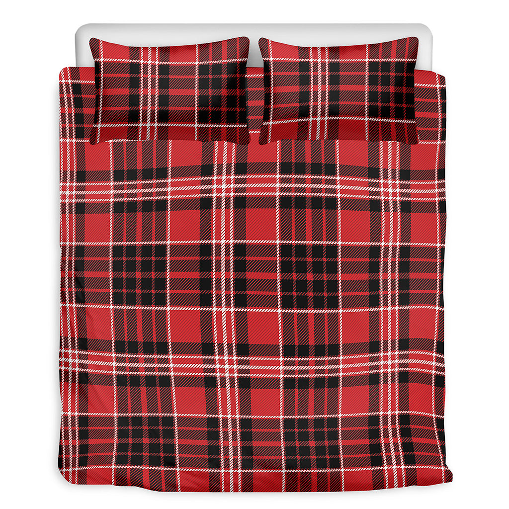 Red Black And White Scottish Plaid Print Duvet Cover Bedding Set