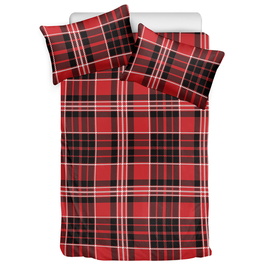 Red Black And White Scottish Plaid Print Duvet Cover Bedding Set
