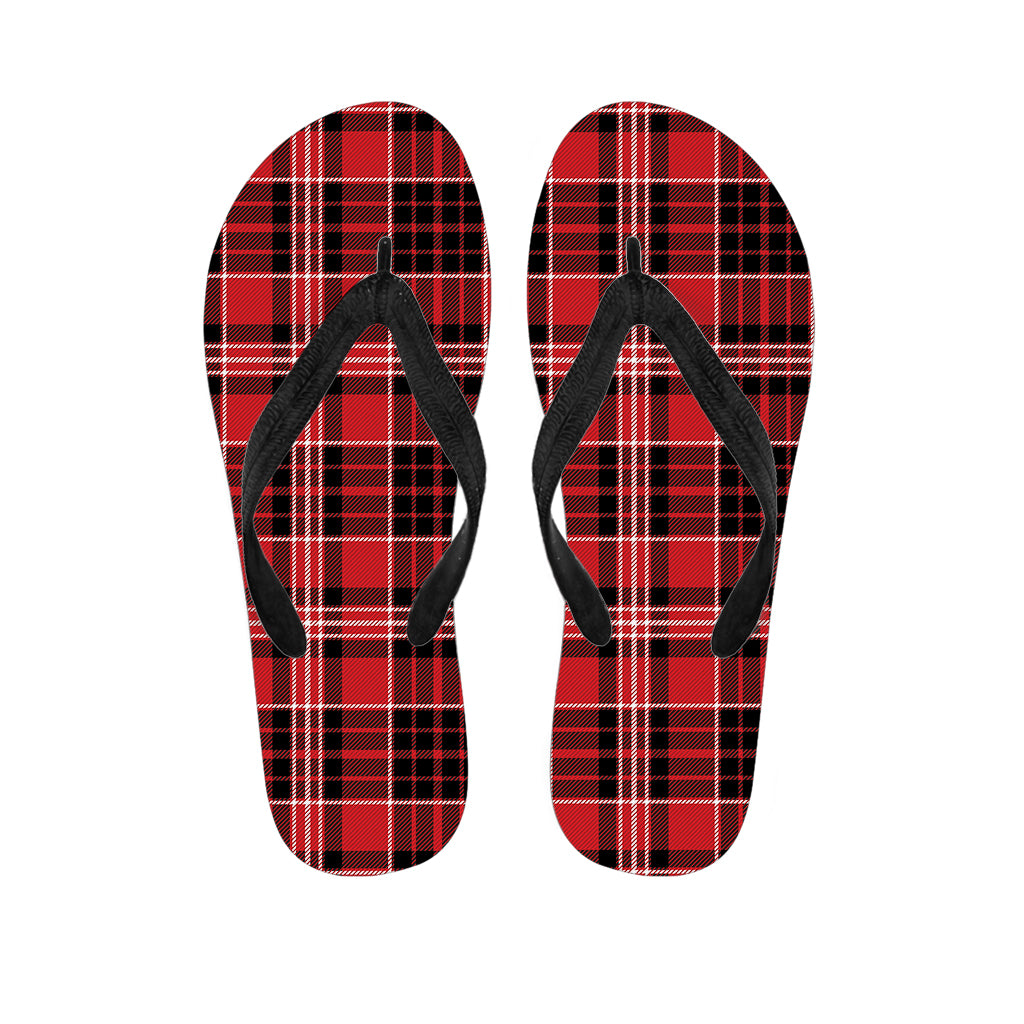Red Black And White Scottish Plaid Print Flip Flops