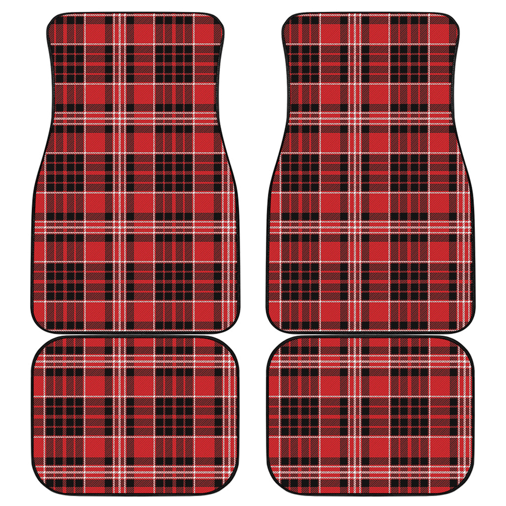 Red Black And White Scottish Plaid Print Front and Back Car Floor Mats