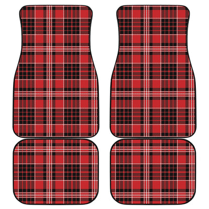 Red Black And White Scottish Plaid Print Front and Back Car Floor Mats