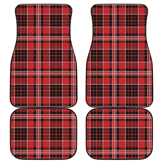 Red Black And White Scottish Plaid Print Front and Back Car Floor Mats