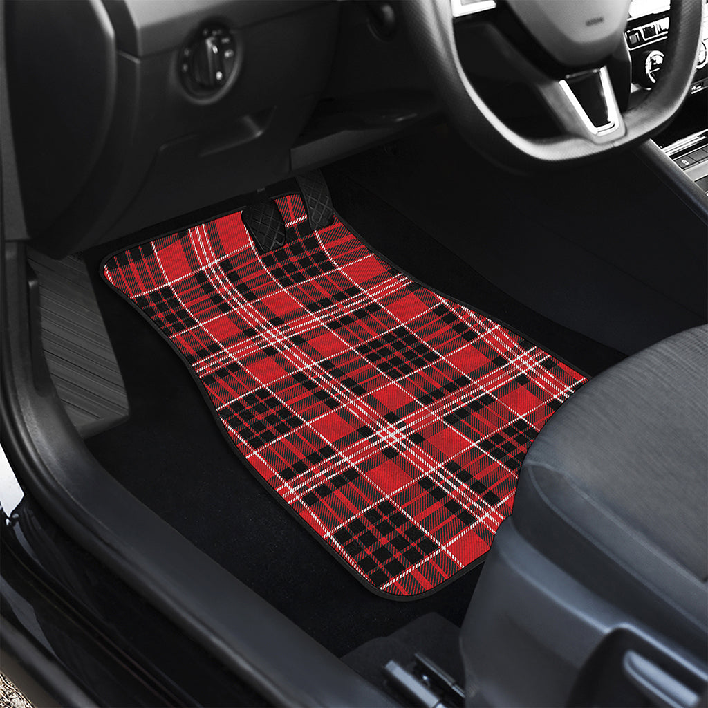 Red Black And White Scottish Plaid Print Front and Back Car Floor Mats