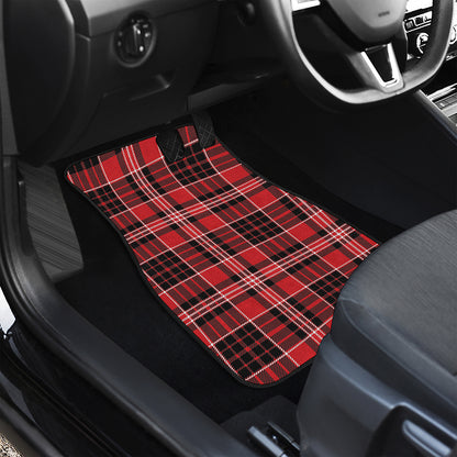 Red Black And White Scottish Plaid Print Front and Back Car Floor Mats