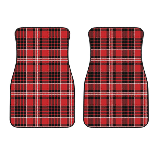 Red Black And White Scottish Plaid Print Front Car Floor Mats