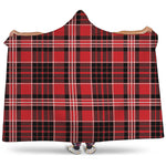 Red Black And White Scottish Plaid Print Hooded Blanket