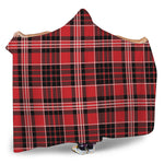 Red Black And White Scottish Plaid Print Hooded Blanket